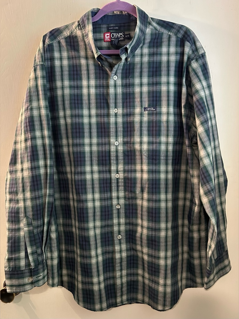 Ralph Lauren (Chaps) Green and Navy Plaid Button-Down Shirt Size XL